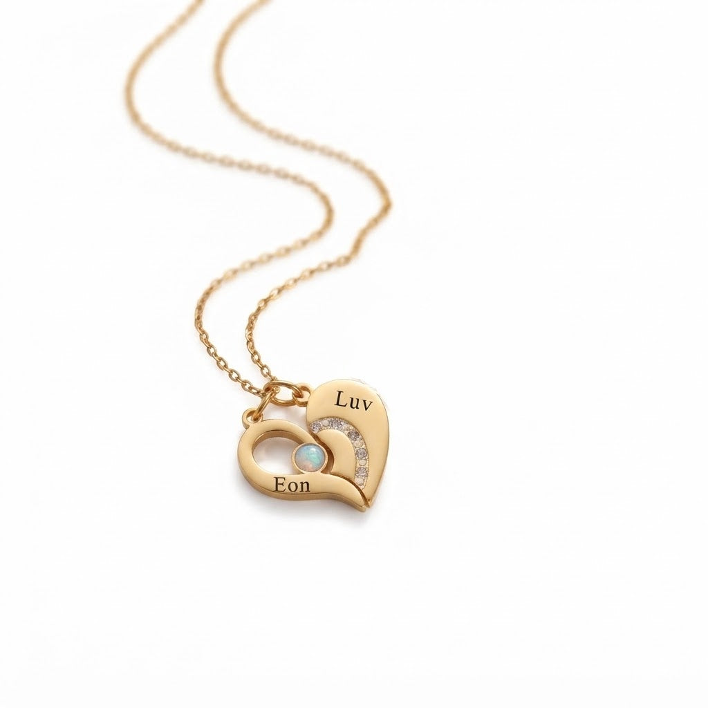Personalized Engravable Split-Heart Couple Necklace - Gold1