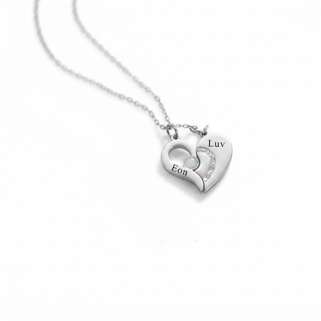 Personalized Engravable Split-Heart Couple Necklace - Silver1