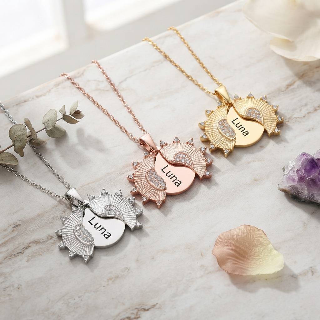 Personalized Engravable Sunburst Crystal Necklace 