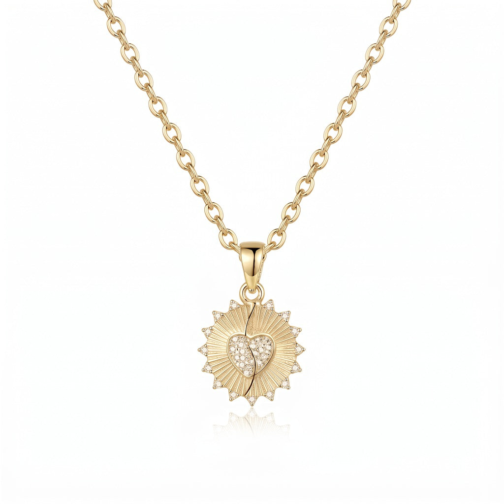 Personalized Engravable Sunburst Crystal Necklace - Gold