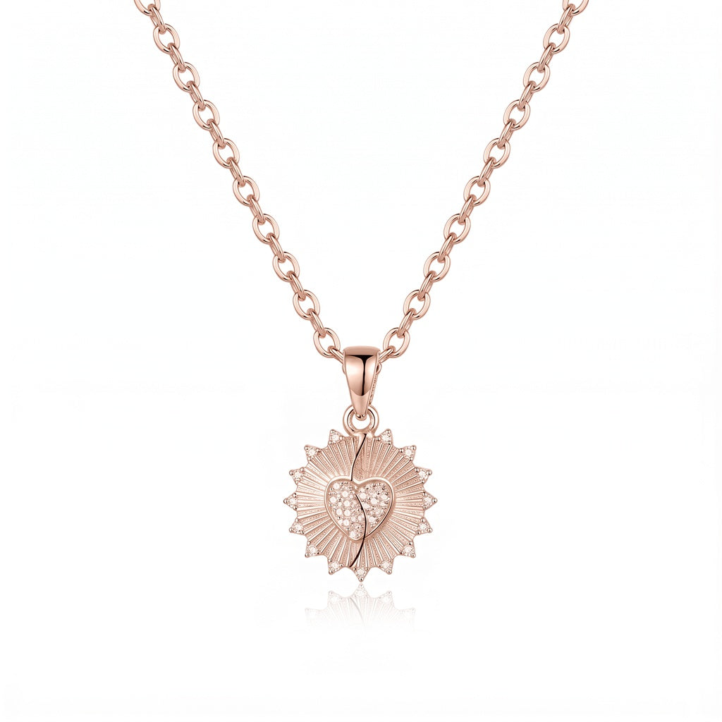 Personalized Engravable Sunburst Crystal Necklace - Rose Gold