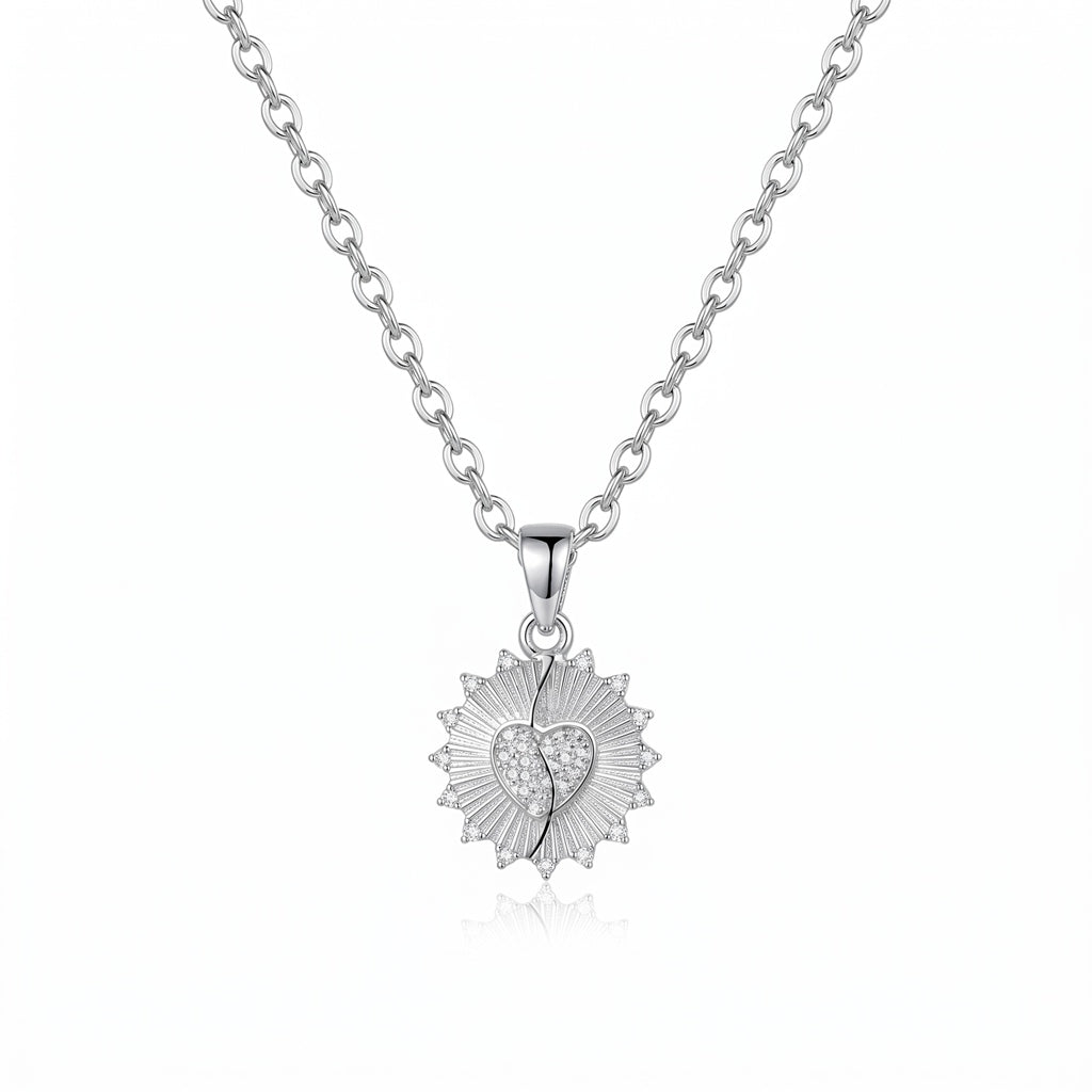 Personalized Engravable Sunburst Crystal Necklace - Silver