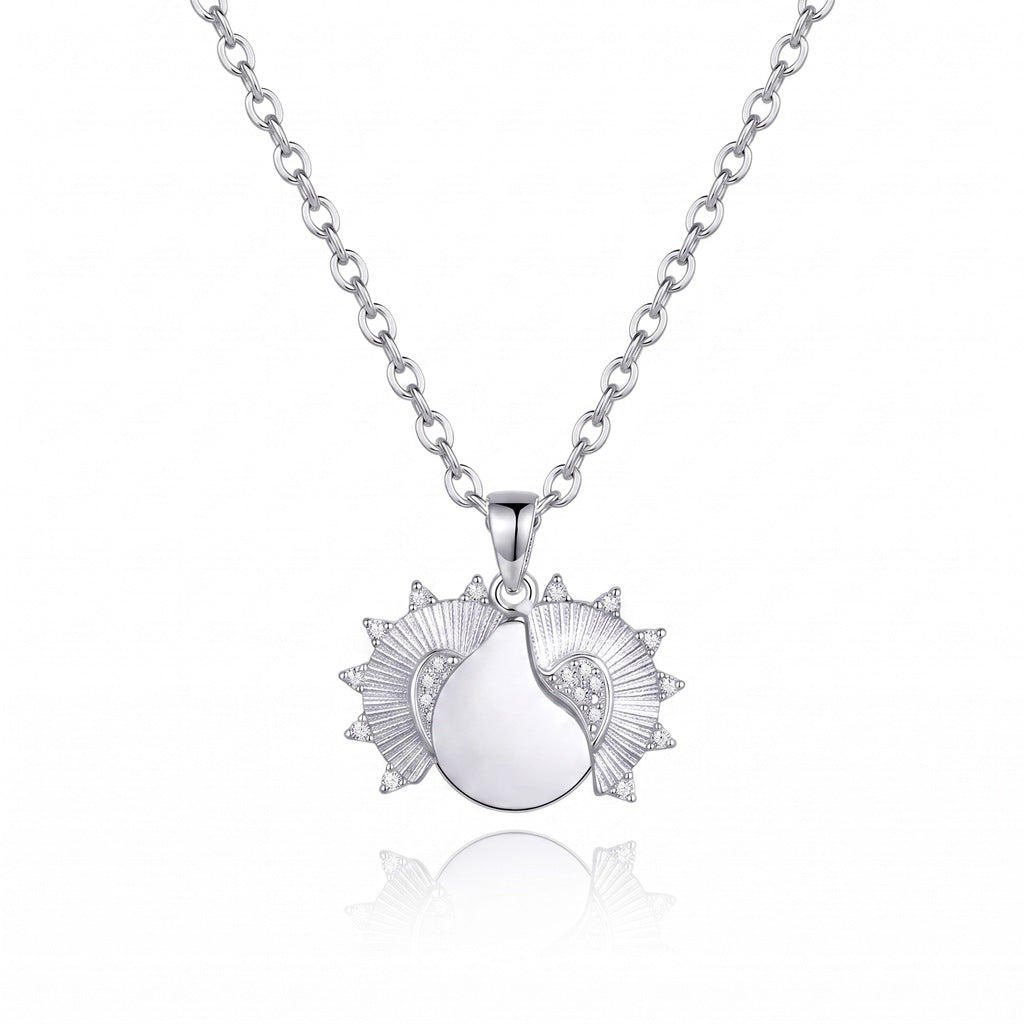 Personalized Engravable Sunburst Crystal Necklace - Silver