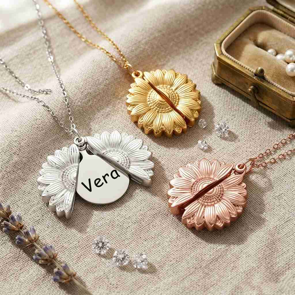 Personalized Engravable Sunflower Locket Necklace