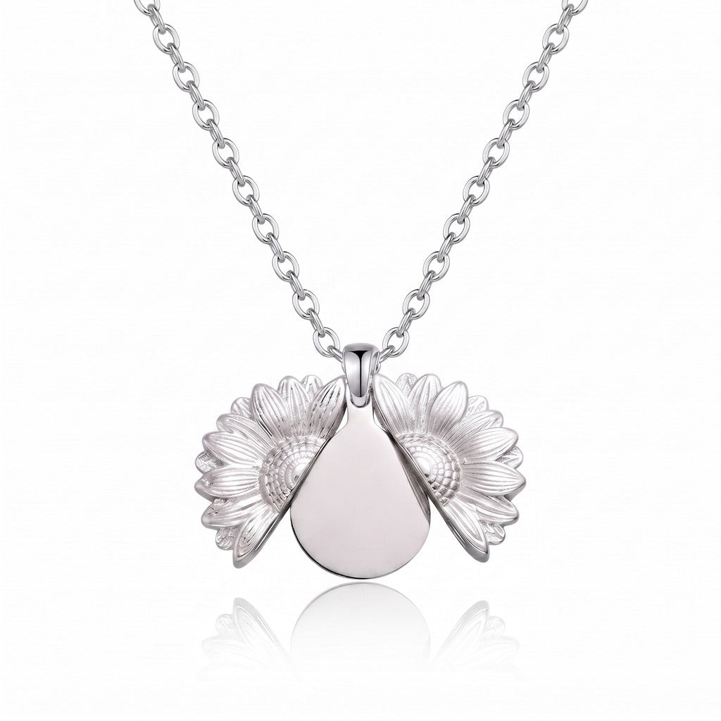 Personalized Engravable Sunflower Locket Necklace - Silver1