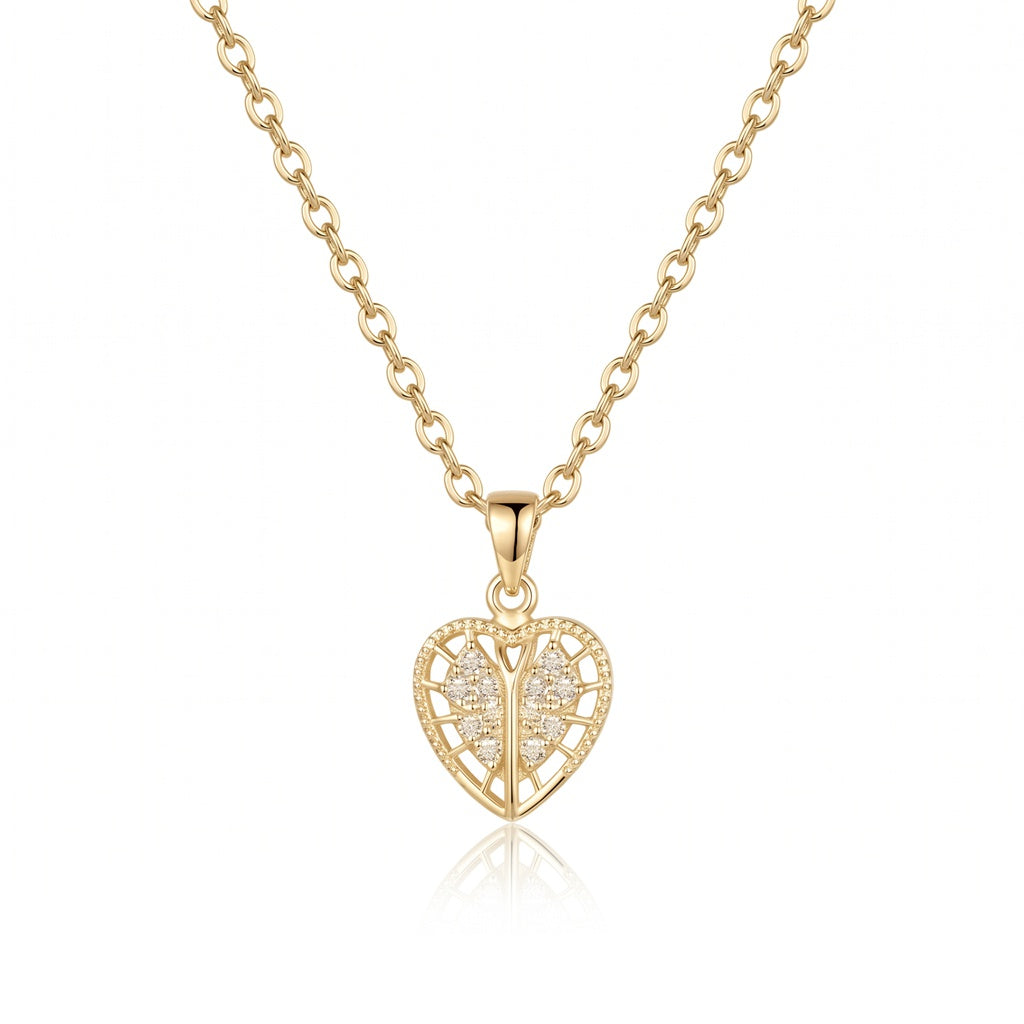 Personalized Engraved Angel Wing Heart Locket Necklace - Gold