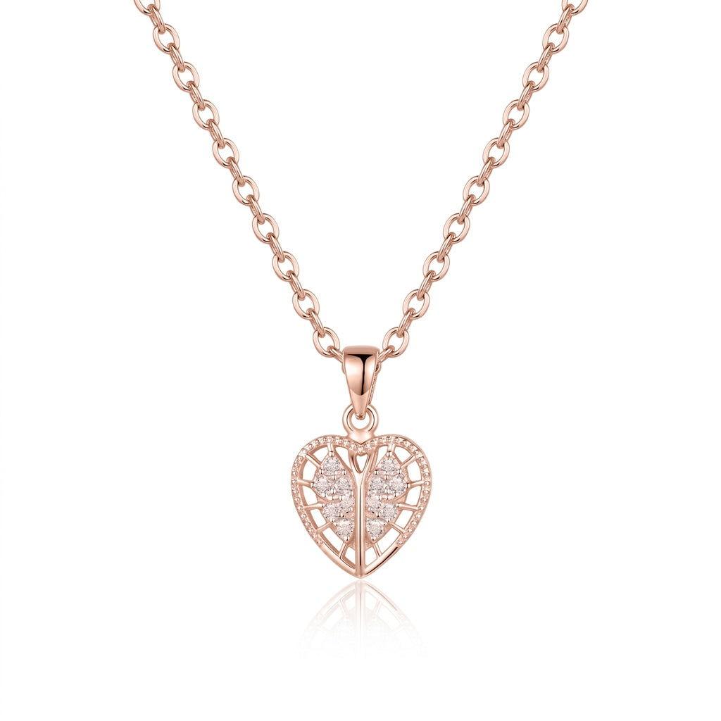 Personalized Engraved Angel Wing Heart Locket Necklace - Rose Gold