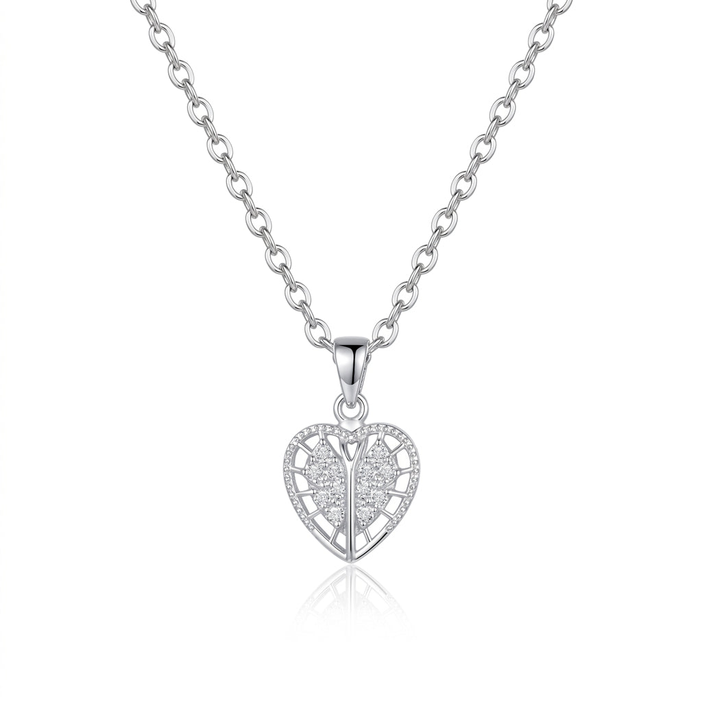 Personalized Engraved Angel Wing Heart Locket Necklace - Silver