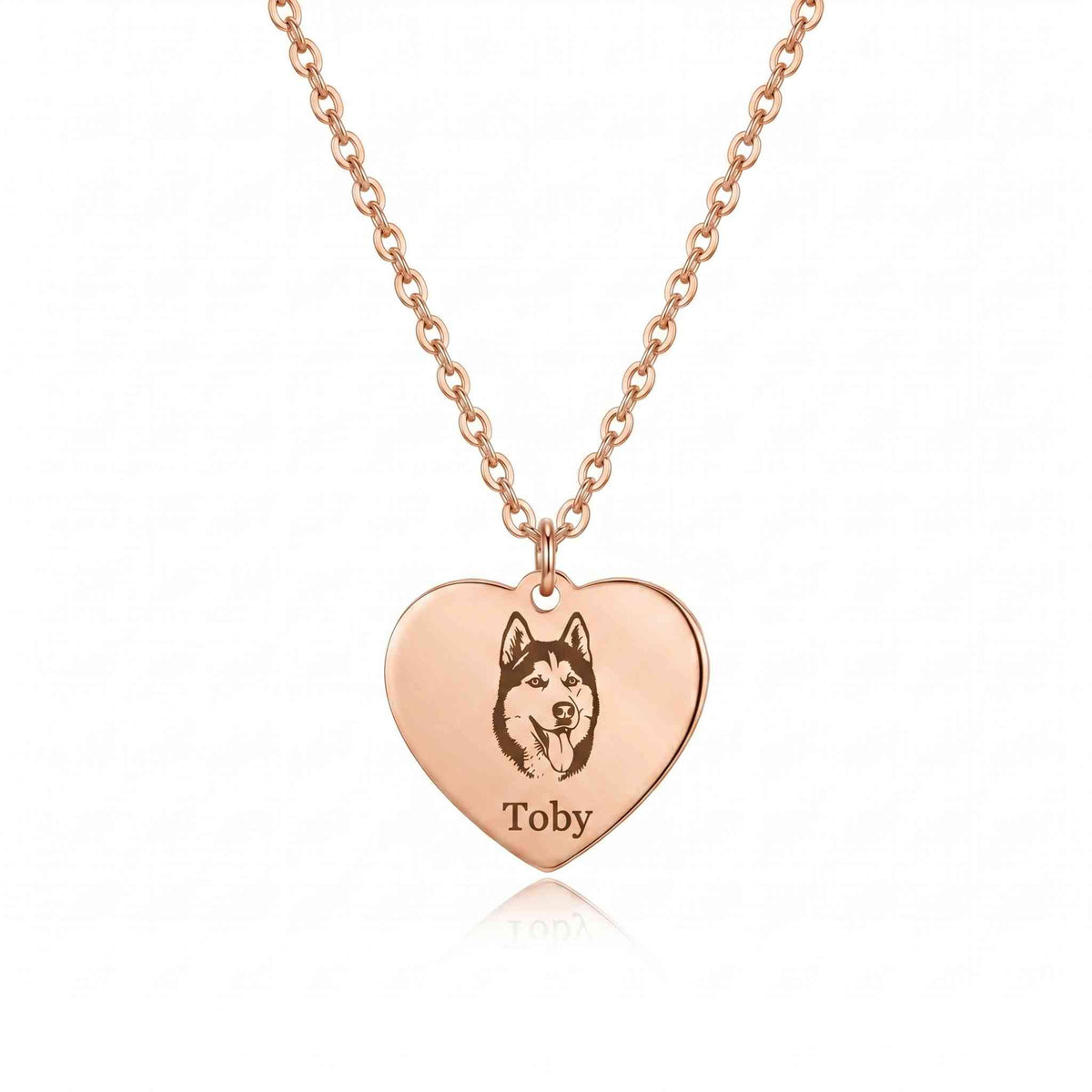 Personalized Engraved Pet Portrait Heart Necklace - Rose Gold