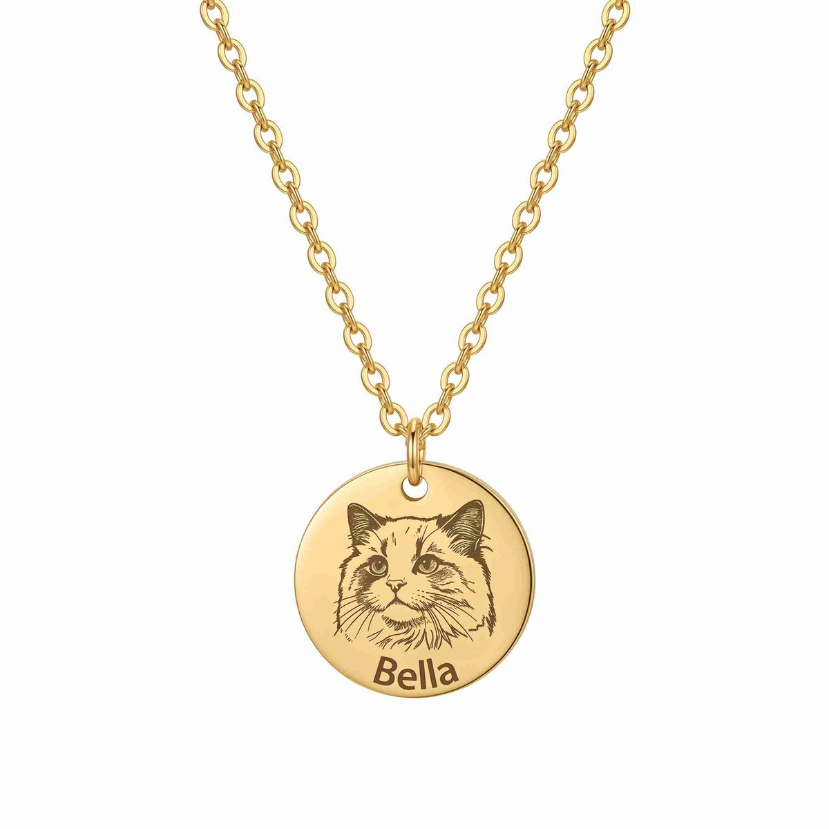 Personalized Engraved Pet Portrait Necklace - Gold