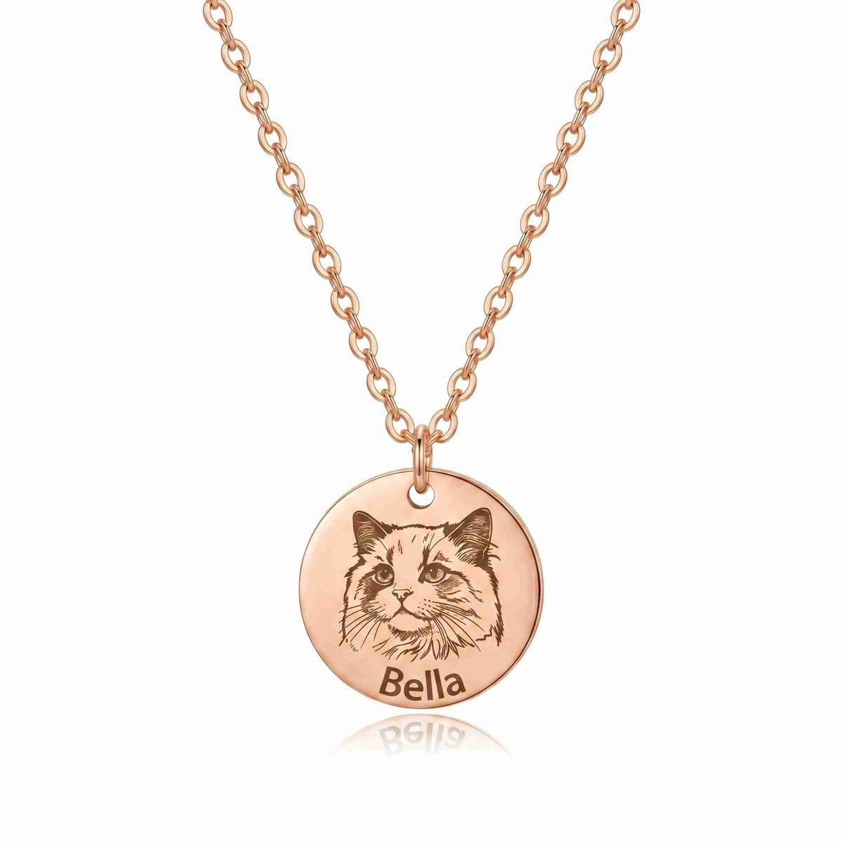 Personalized Engraved Pet Portrait Necklace - Rose Gold