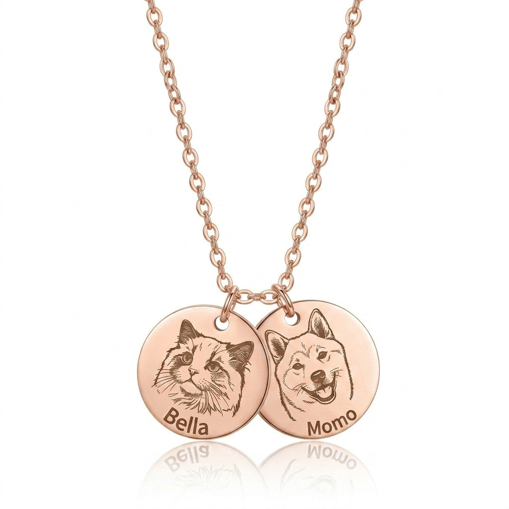 Personalized Engraved Pet Portrait Necklace - Rose Gold