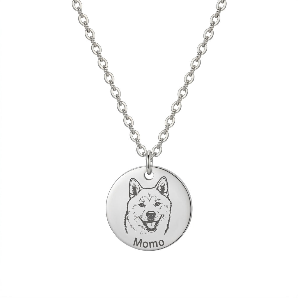Personalized Engraved Pet Portrait Necklace - Siliver