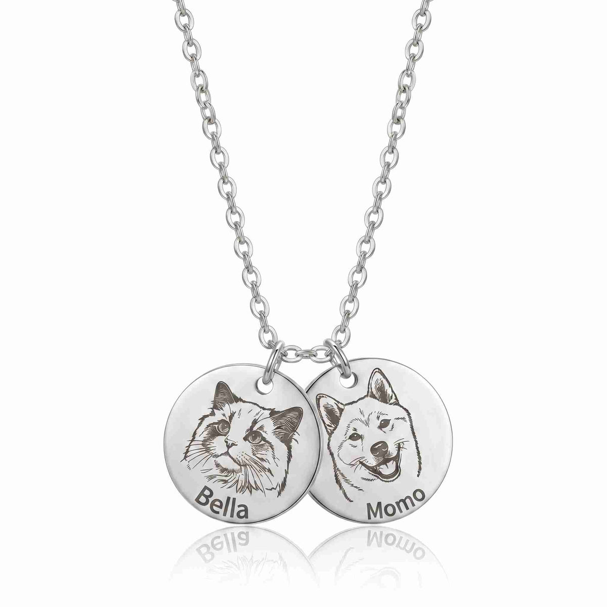 Personalized Engraved Pet Portrait Necklace - Silver