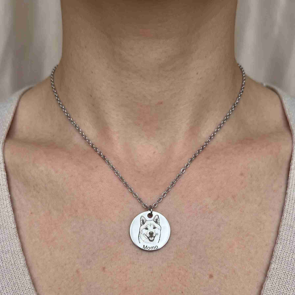 Personalized Engraved Pet Portrait Necklace - Silver