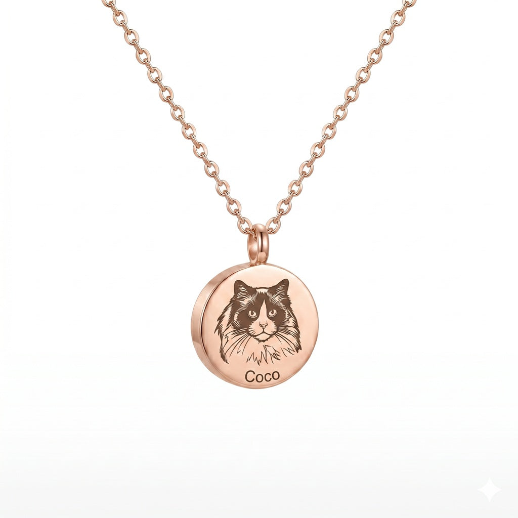 Personalized Engraved Pet Portrait Urn Necklace - Rose Gold
