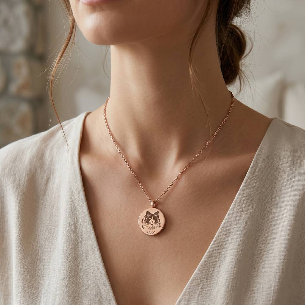 Personalized Engraved Pet Portrait Urn Necklace - Rose Gold1