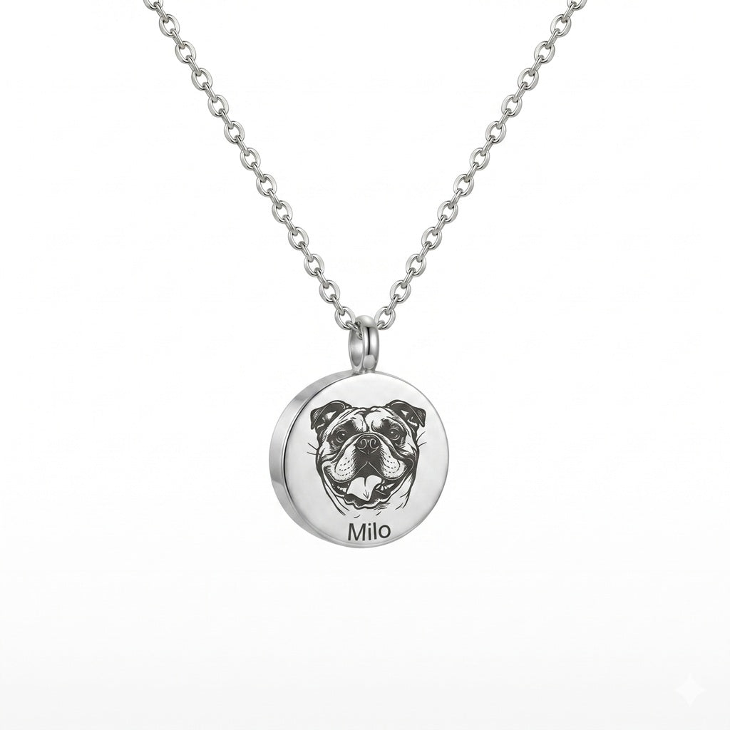 Personalized Engraved Pet Portrait Urn Necklace - Silver