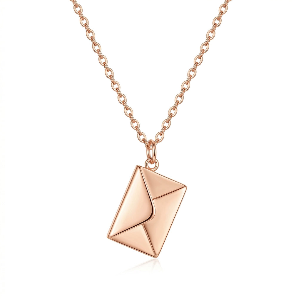 Personalized Envelope Photo Locket Necklace - Rose Gold