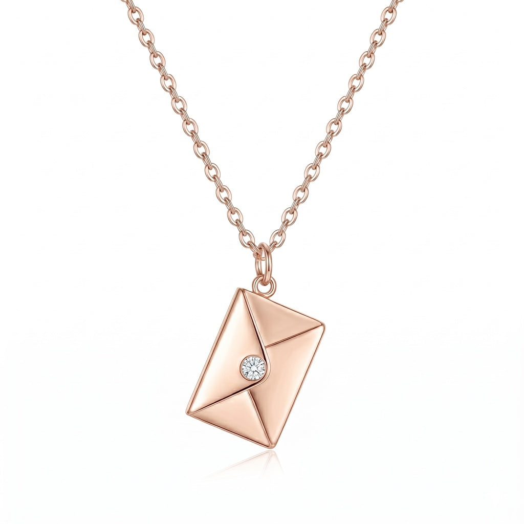 Personalized Envelope Photo Locket Necklace With Gemstone - Rose Gold