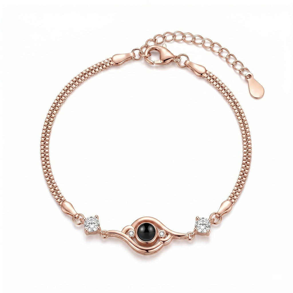 Personalized Evil Eye Photo Projection Bracelet - Rose Gold