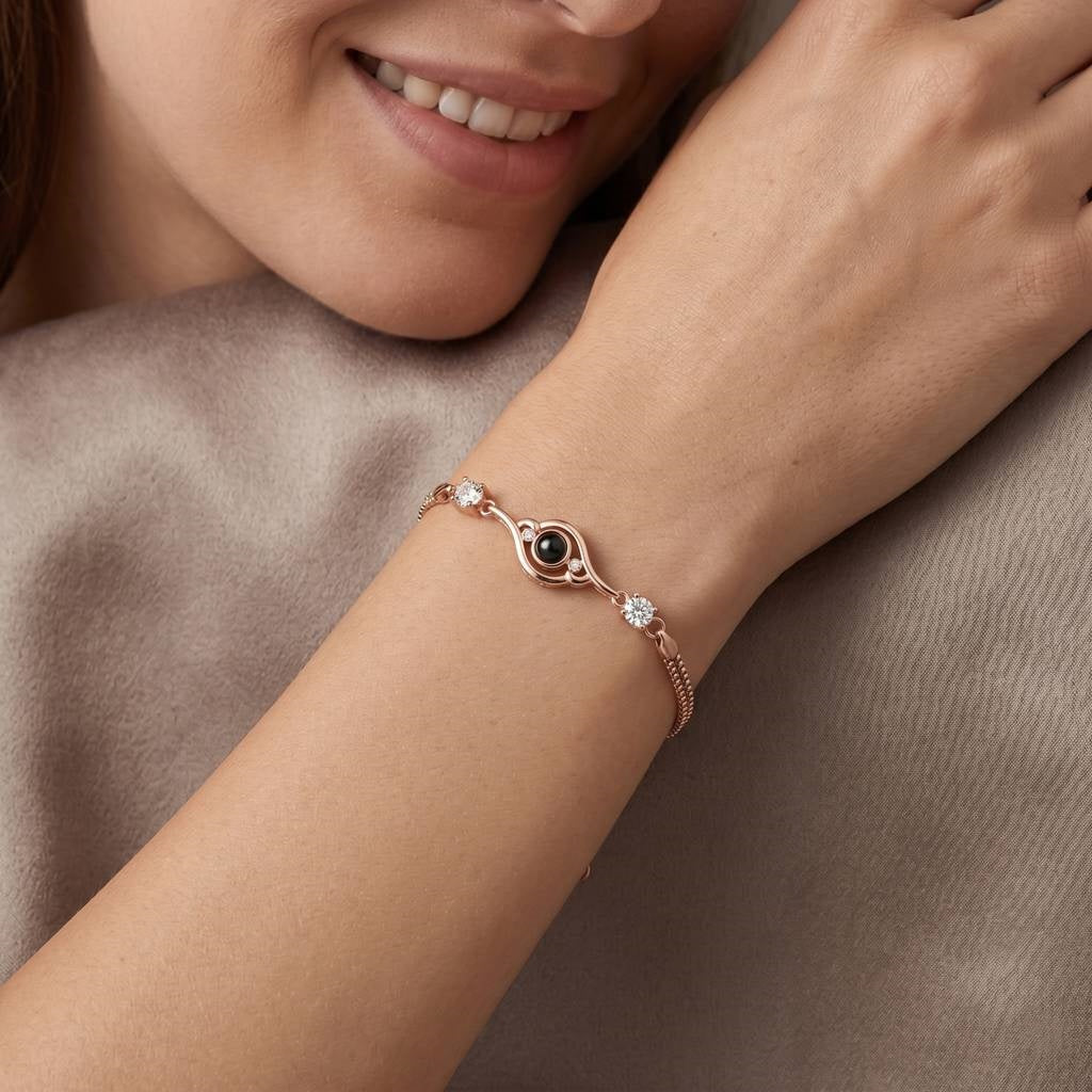 Personalized Evil Eye Photo Projection Bracelet - Rose Gold1