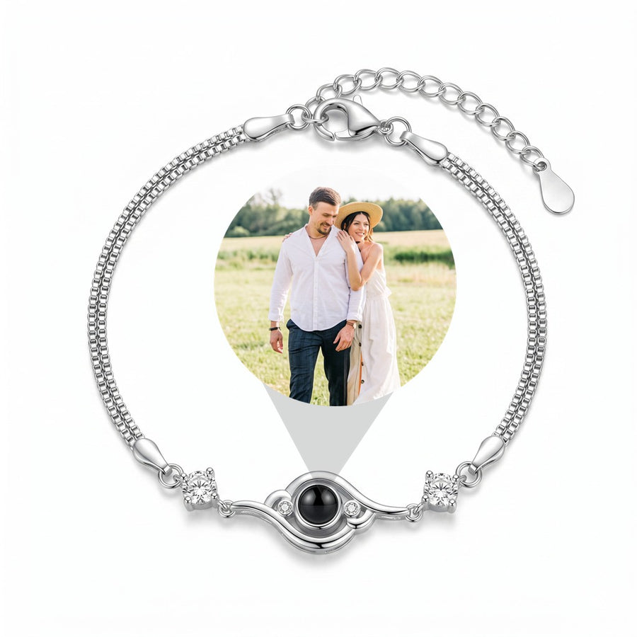 Personalized Evil Eye Photo Projection Bracelet - Silver