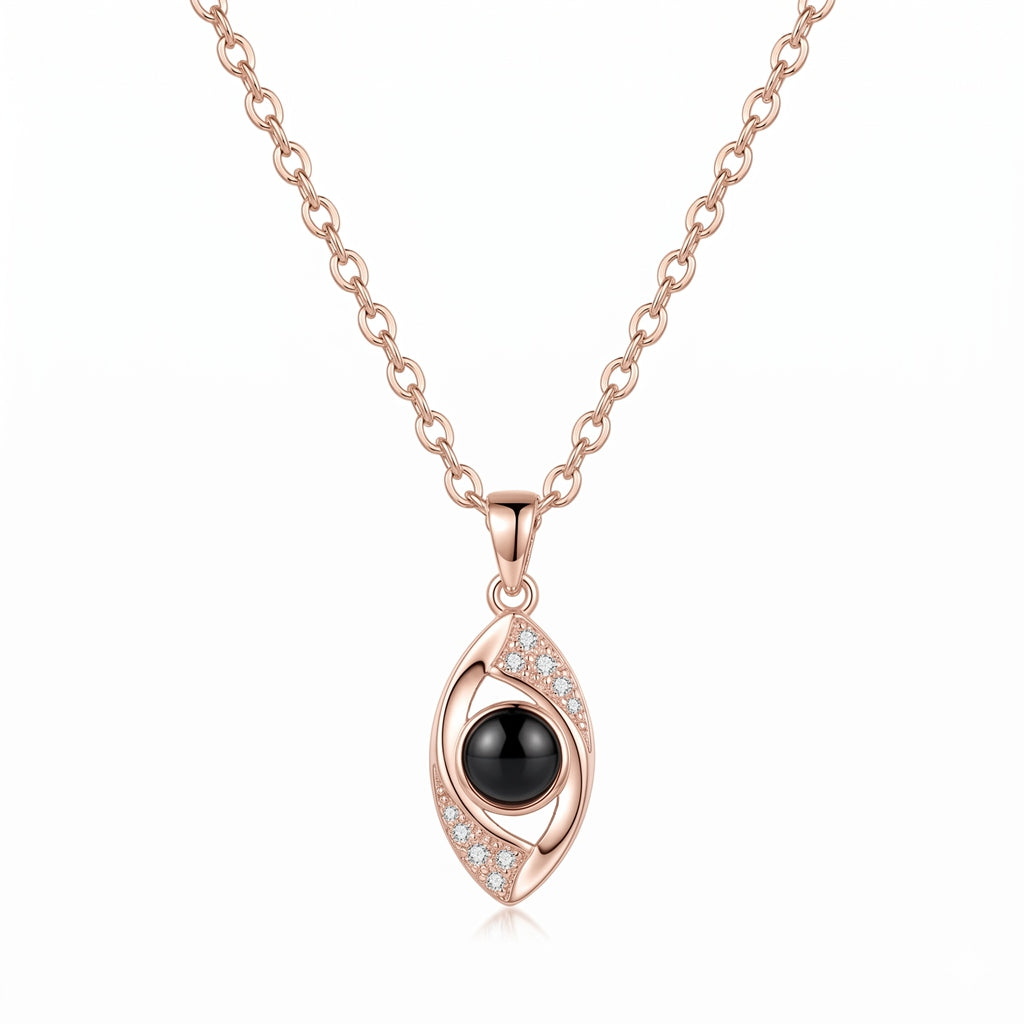 Personalized Evil Eye Photo Projection Necklace - Rose Gold
