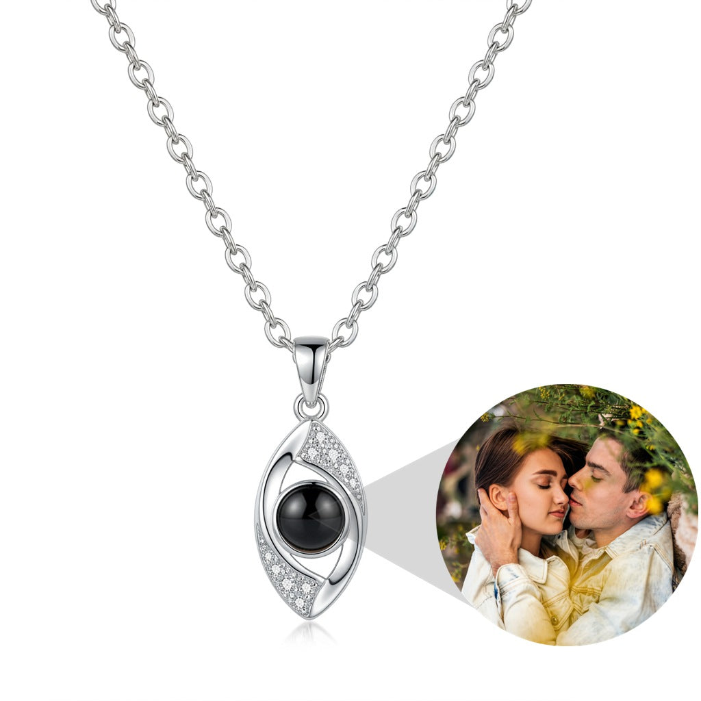 Personalized Evil Eye Photo Projection Necklace - Silver