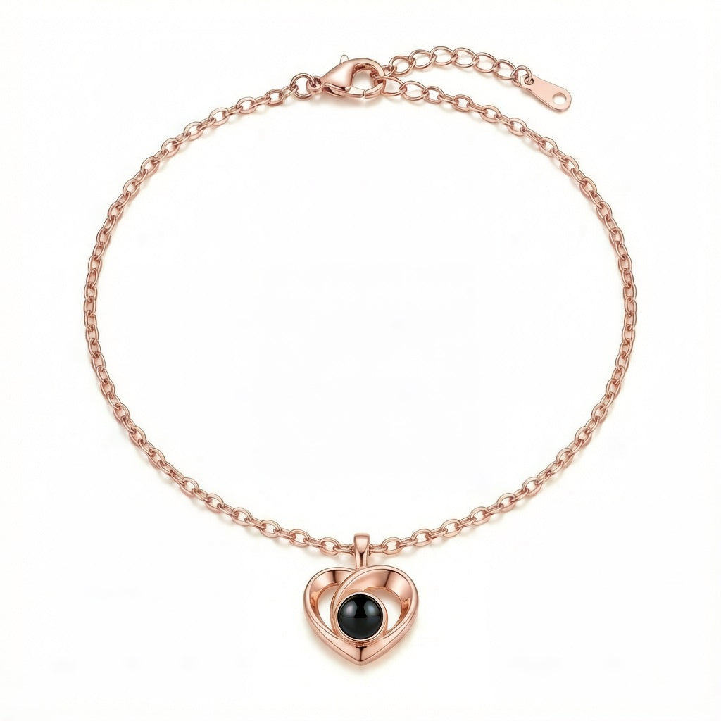 Personalized Fine Cable Chain Heart Photo Projection Bracelet - Rose Gold