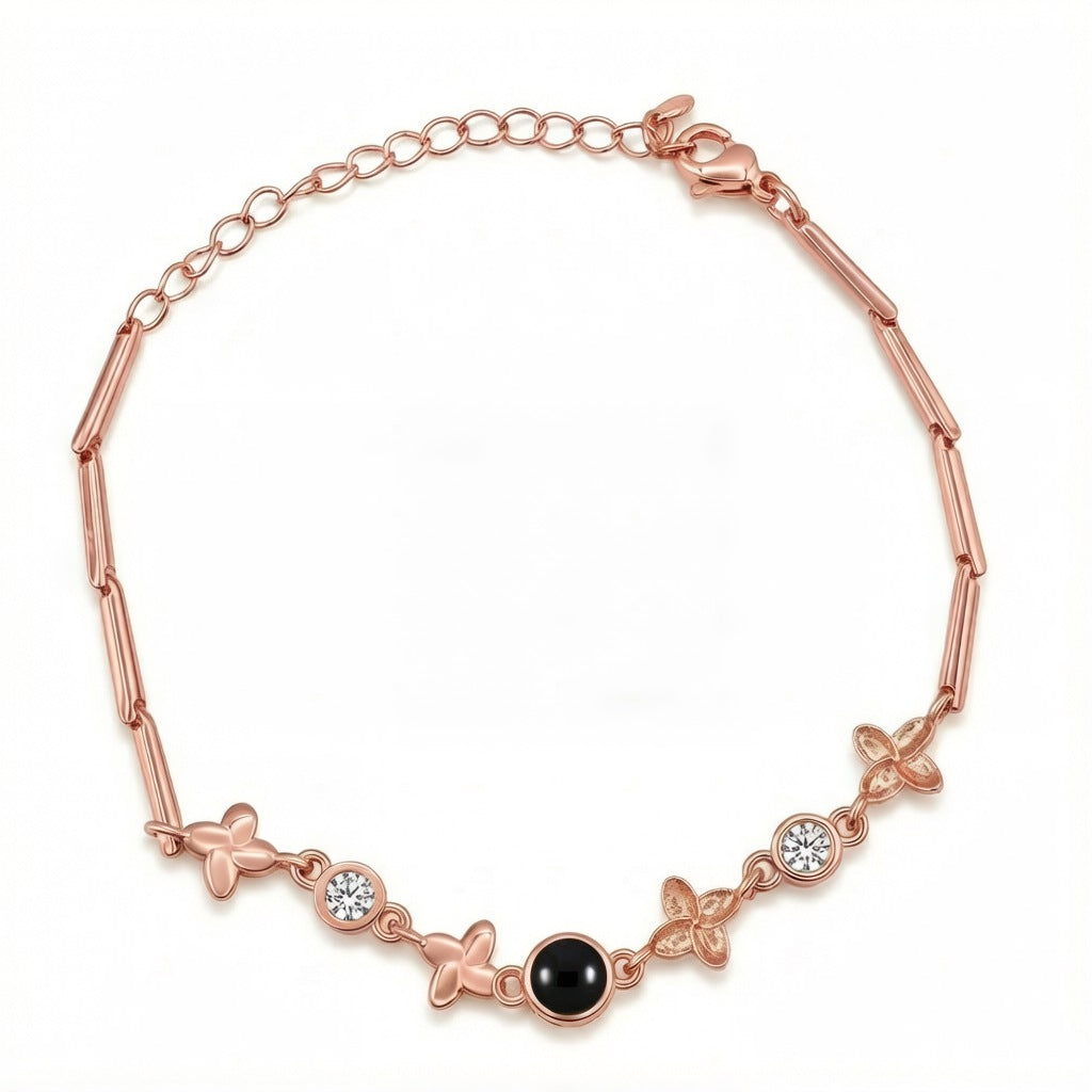 Personalized Four-Leaf Clover Photo Projection Bracelet -Rose Gold