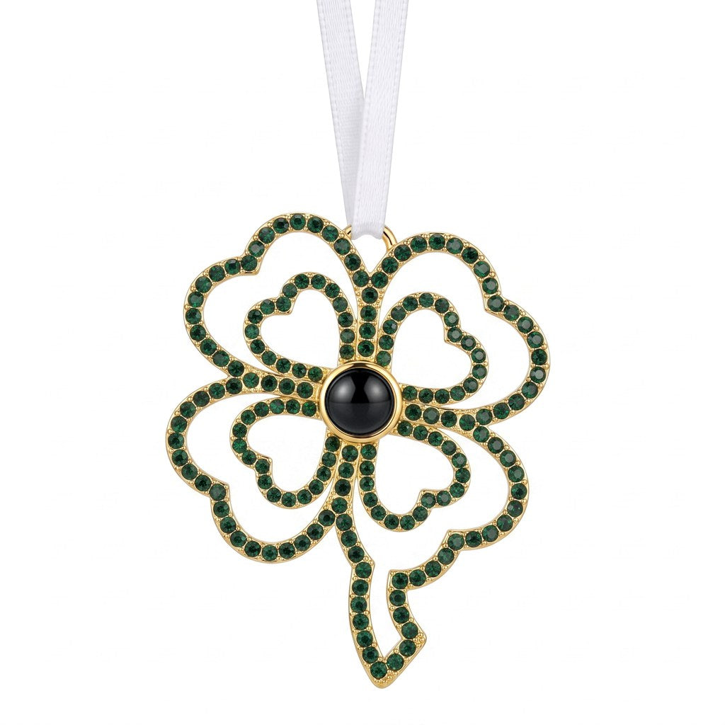 Personalized Four-Leaf Clover Photo Projection Ornament - Gold & Green