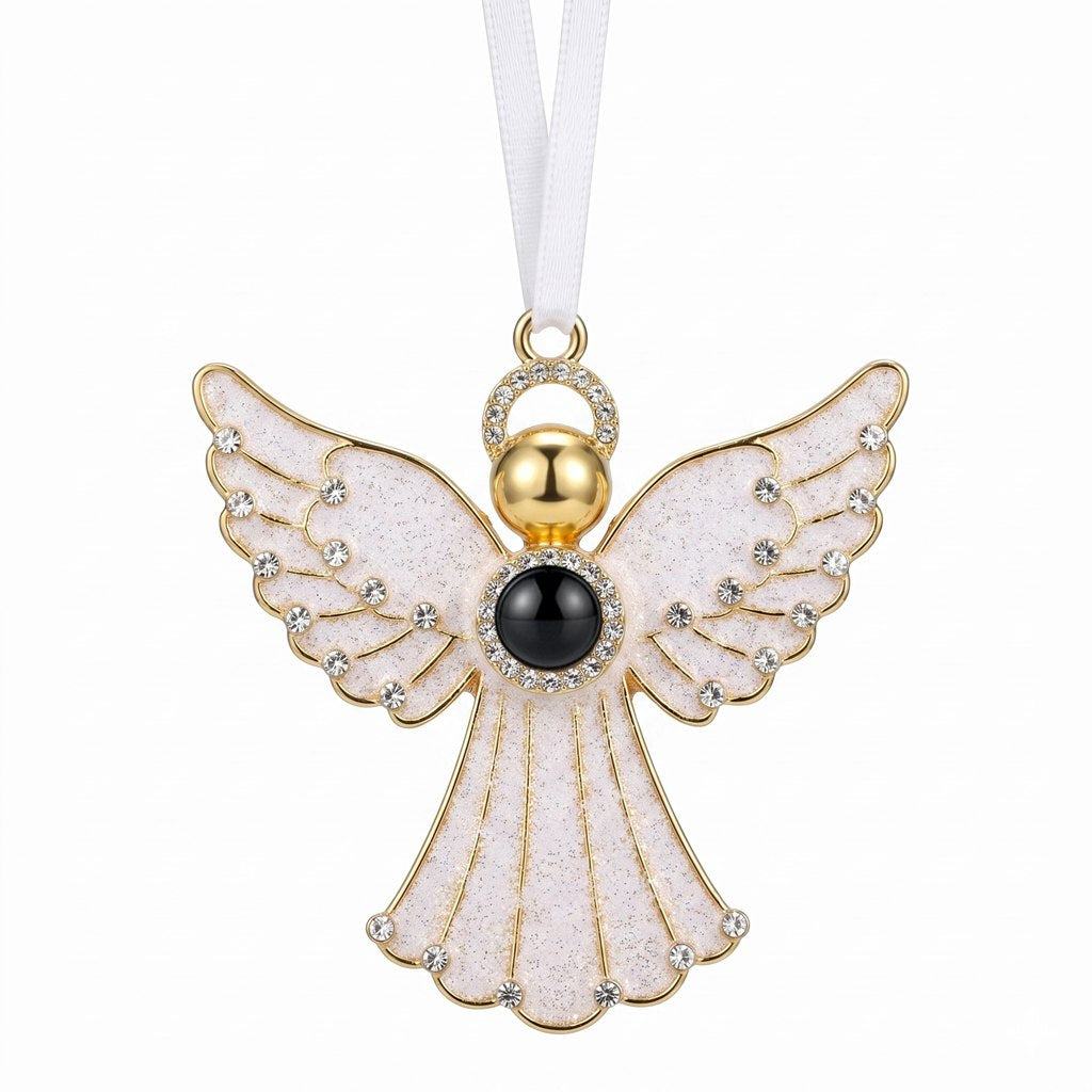 Personalized Glitter Angel Photo Projection Ornament With Fluted Gown - Rose Gold