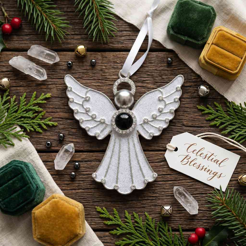 Personalized Glitter Angel Photo Projection Ornament With Fluted Gown - Silver1