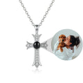 Personalized Gothic Cross Photo Projection Necklace - Silver