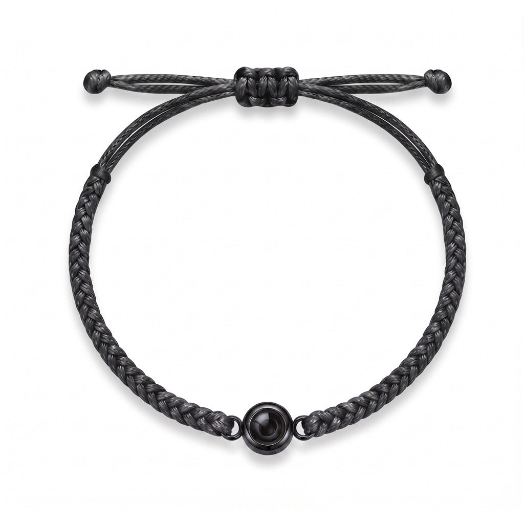 Personalized Hand Braided Rope Photo Projection Bracelet - Black