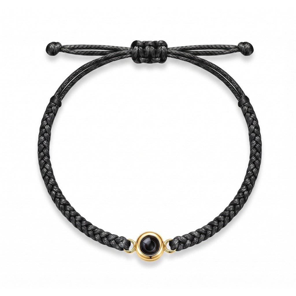 Personalized Hand Braided Rope Photo Projection Bracelet - Black And Gold