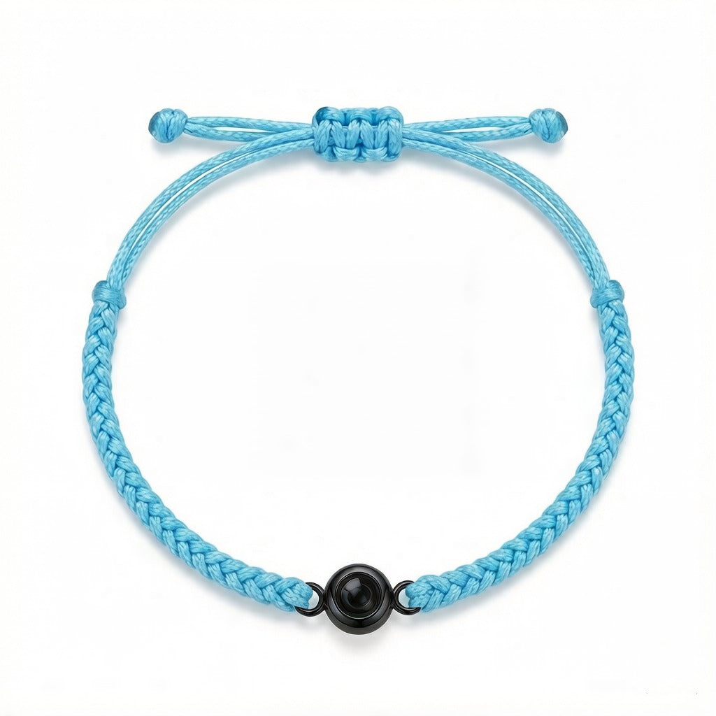 Personalized Hand Braided Rope Photo Projection Bracelet - Blue And Black