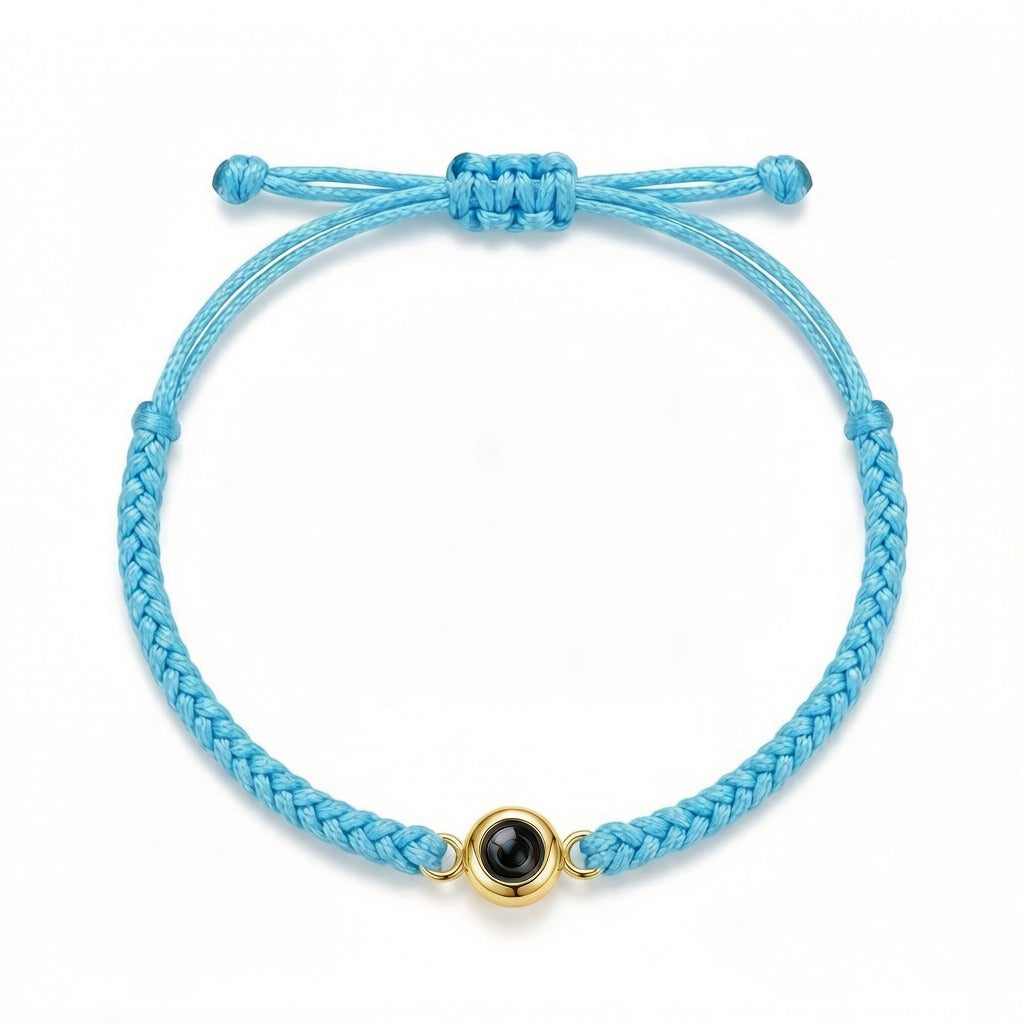 Personalized Hand Braided Rope Photo Projection Bracelet - Blue And Gold