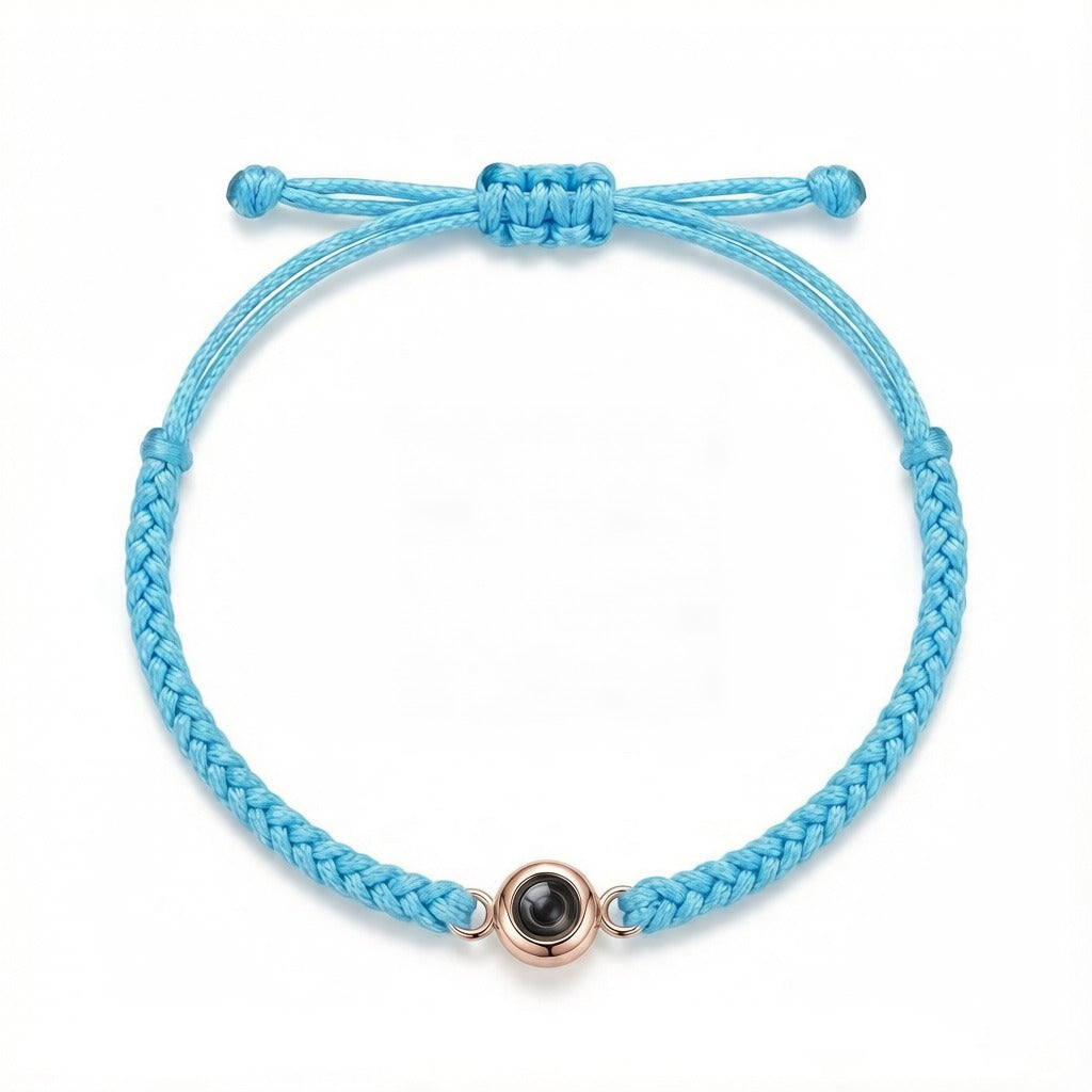 Personalized Hand Braided Rope Photo Projection Bracelet - Blue And Rose Gold