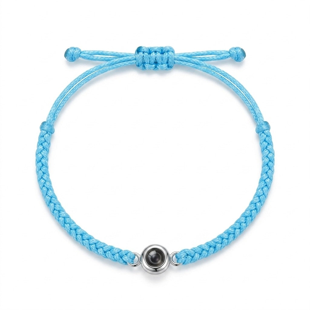 Personalized Hand Braided Rope Photo Projection Bracelet - Blue And Silver