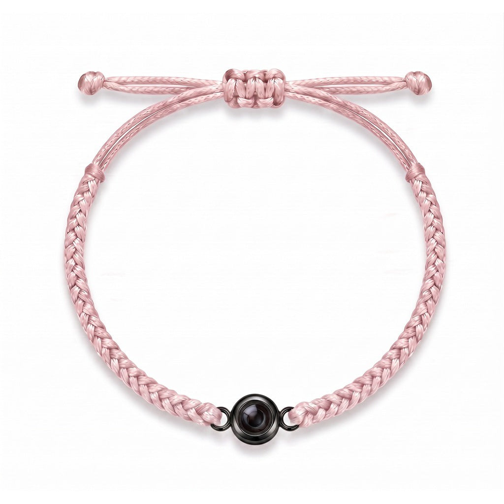 Personalized Hand Braided Rope Photo Projection Bracelet - Pink And Black