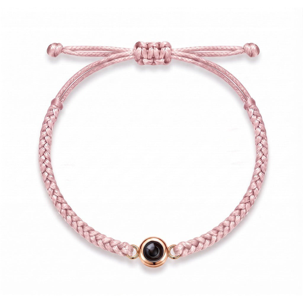 Personalized Hand Braided Rope Photo Projection Bracelet - Pink And Rose Gold