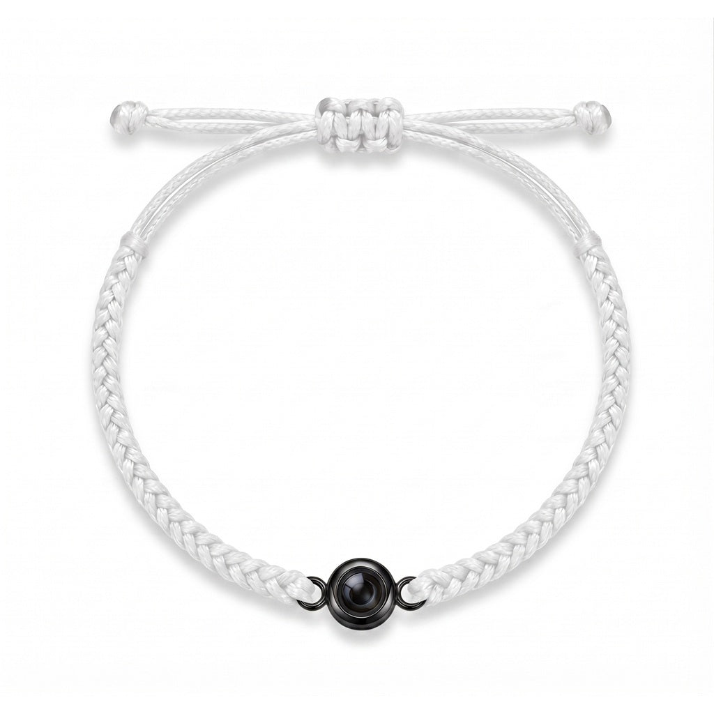 Personalized Hand Braided Rope Photo Projection Bracelet - White And Black