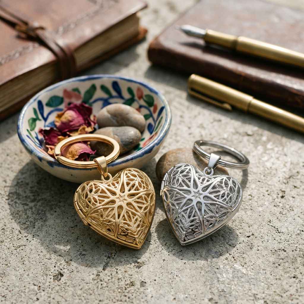Personalized Heart Filigree Heart Photo Locket Keychain 