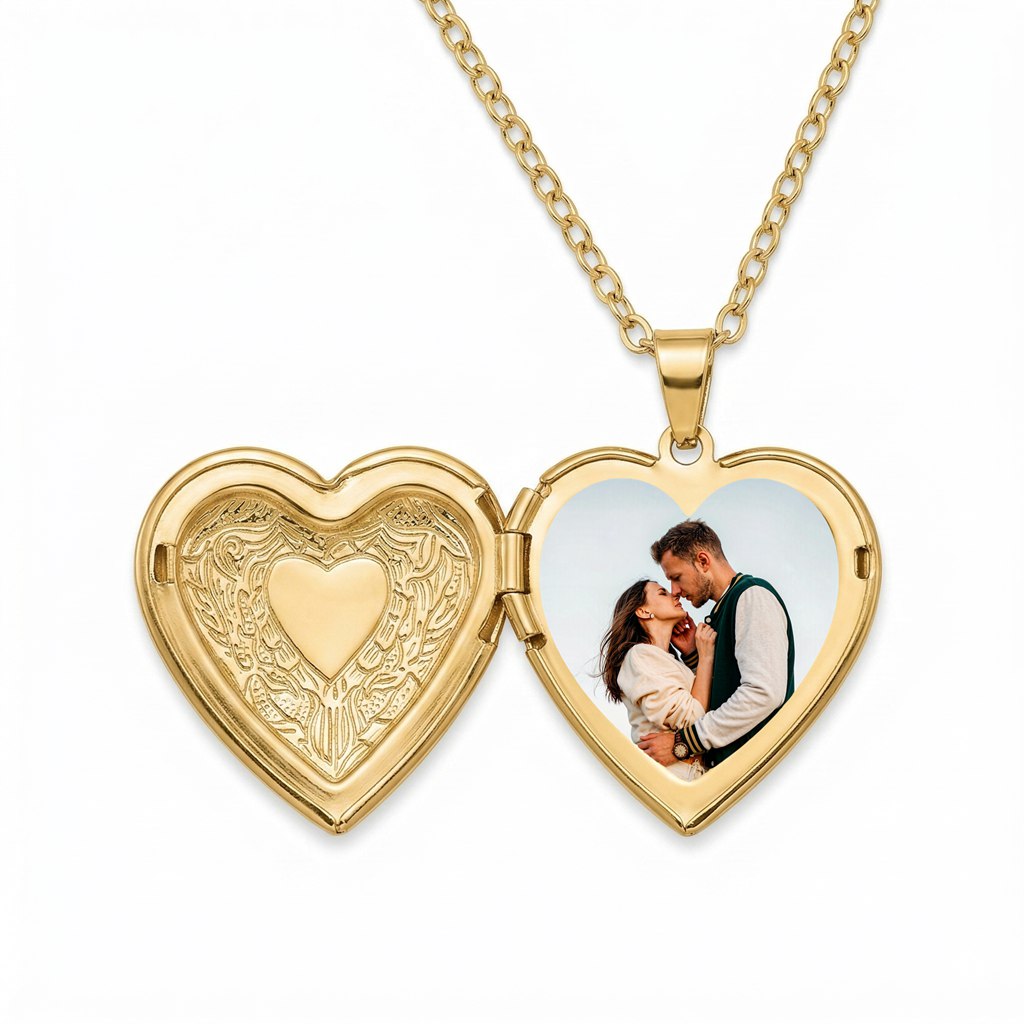Personalized Heart Floral Heart Photo Locket Necklace - Gold1