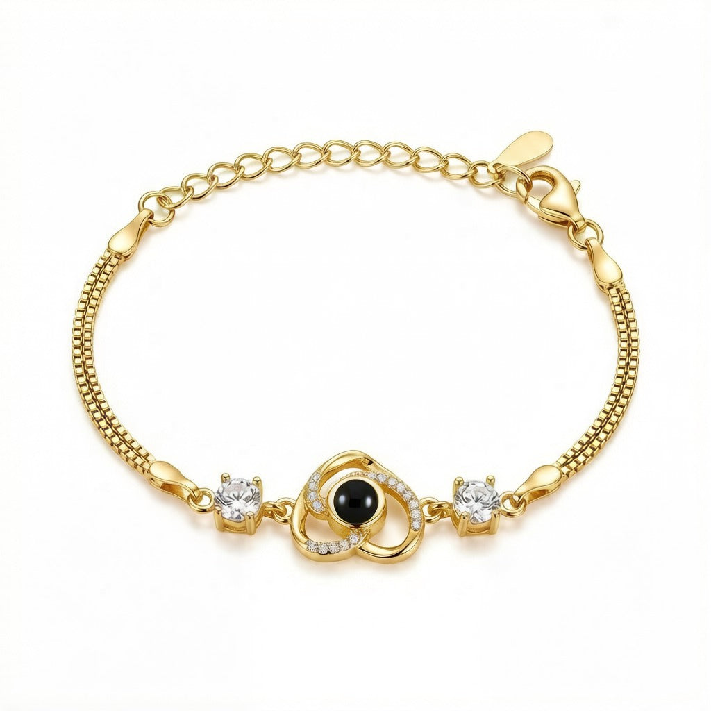 Personalized Heart Pendant Photo Projection Bracelet - Gold