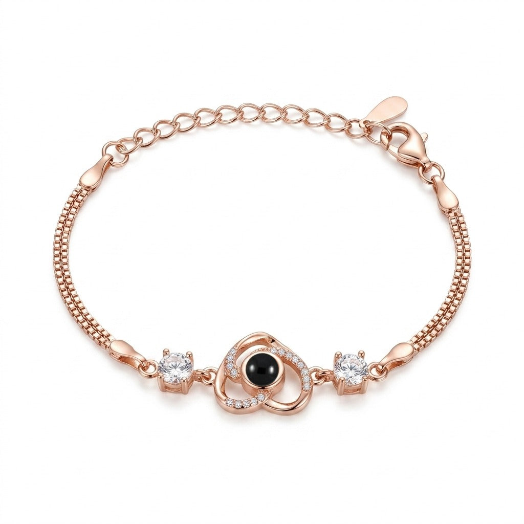 Personalized Heart Pendant Photo Projection Bracelet - Rose Gold