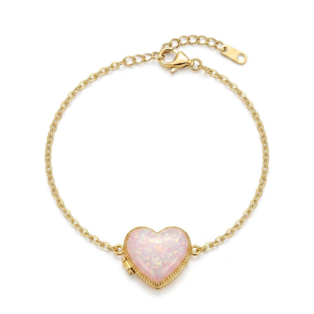 Personalized Heart Photo Locket Bracelet - Gold