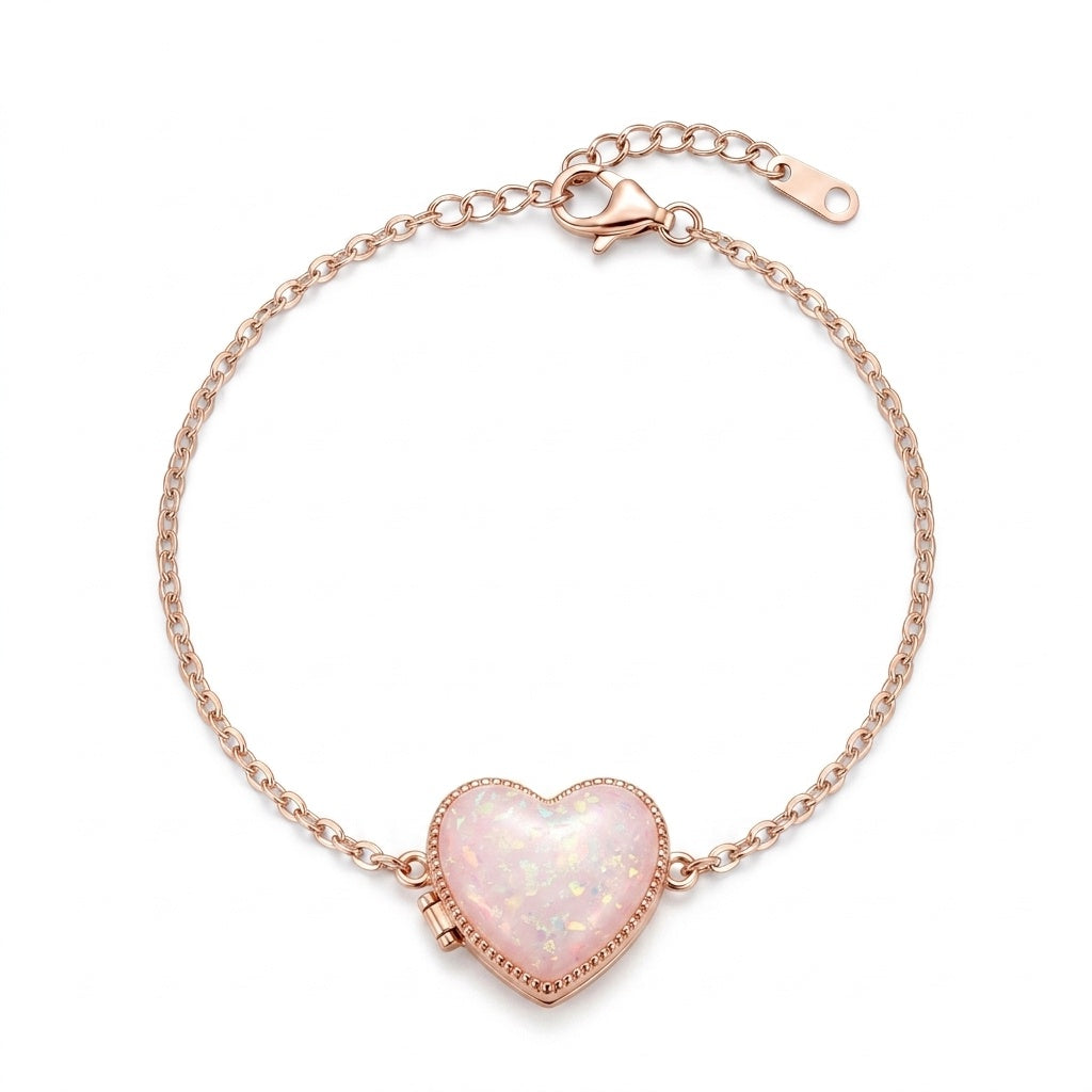 Personalized Heart Photo Locket Bracelet - Rose Gold